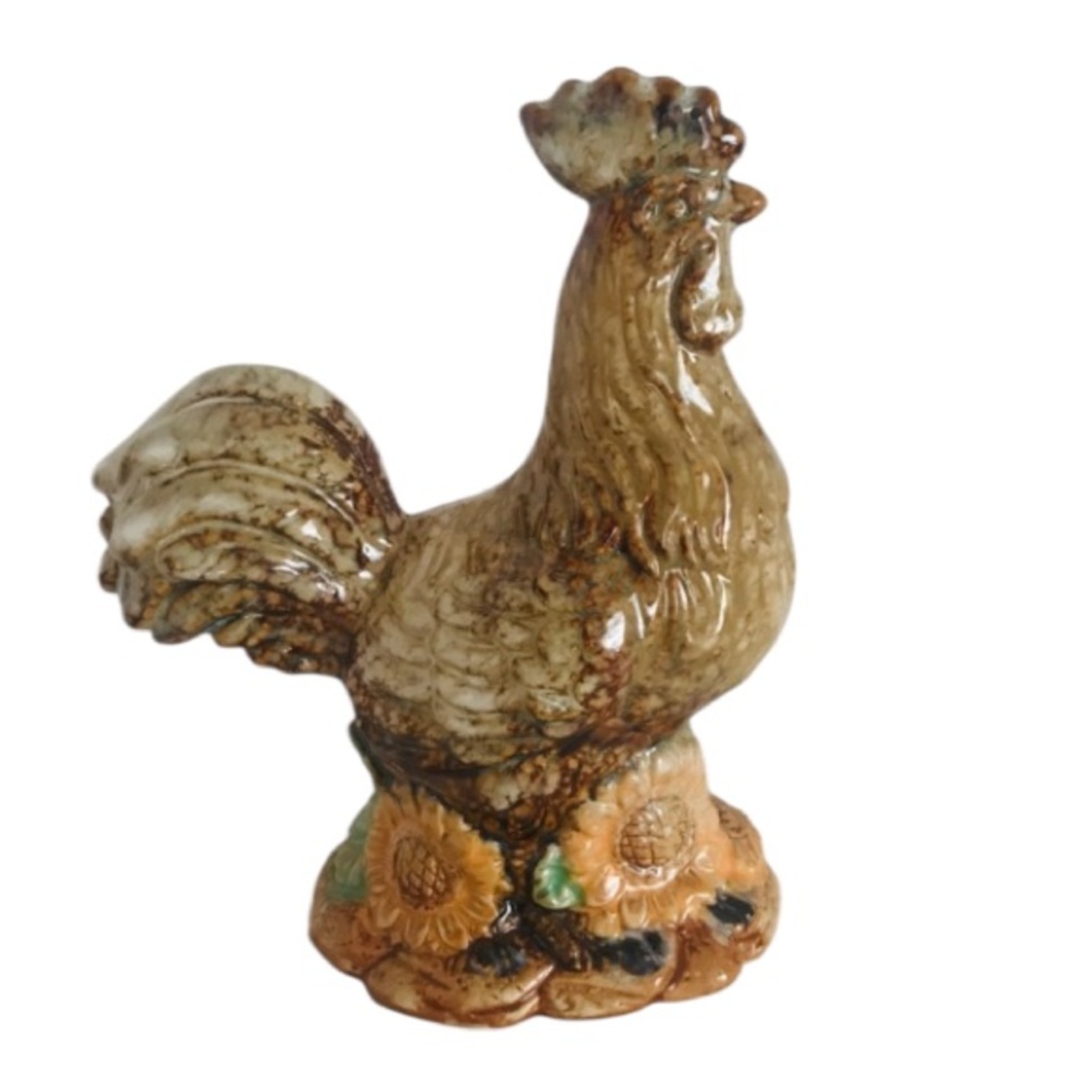 Rooster Figurine Multicolored Decor Glazed Ceramic 7.5” Tall Farmhouse Beautiful